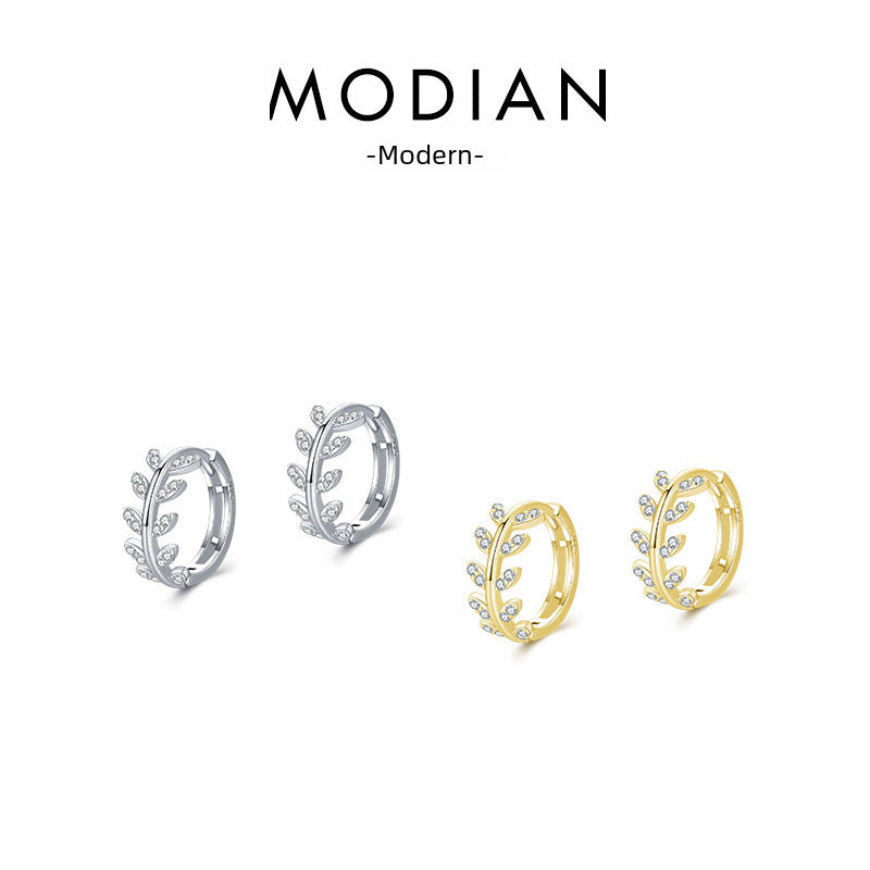 Wholesale Sterling Silver Ear Buckle Ear Ring Internet Celebrity Super Fairy Temperament Diamond Tree Leaf Earrings